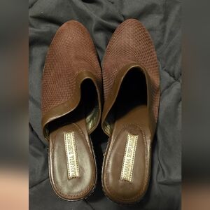 Banana Republic Brown Woven Leather Mule Heels Size 10M